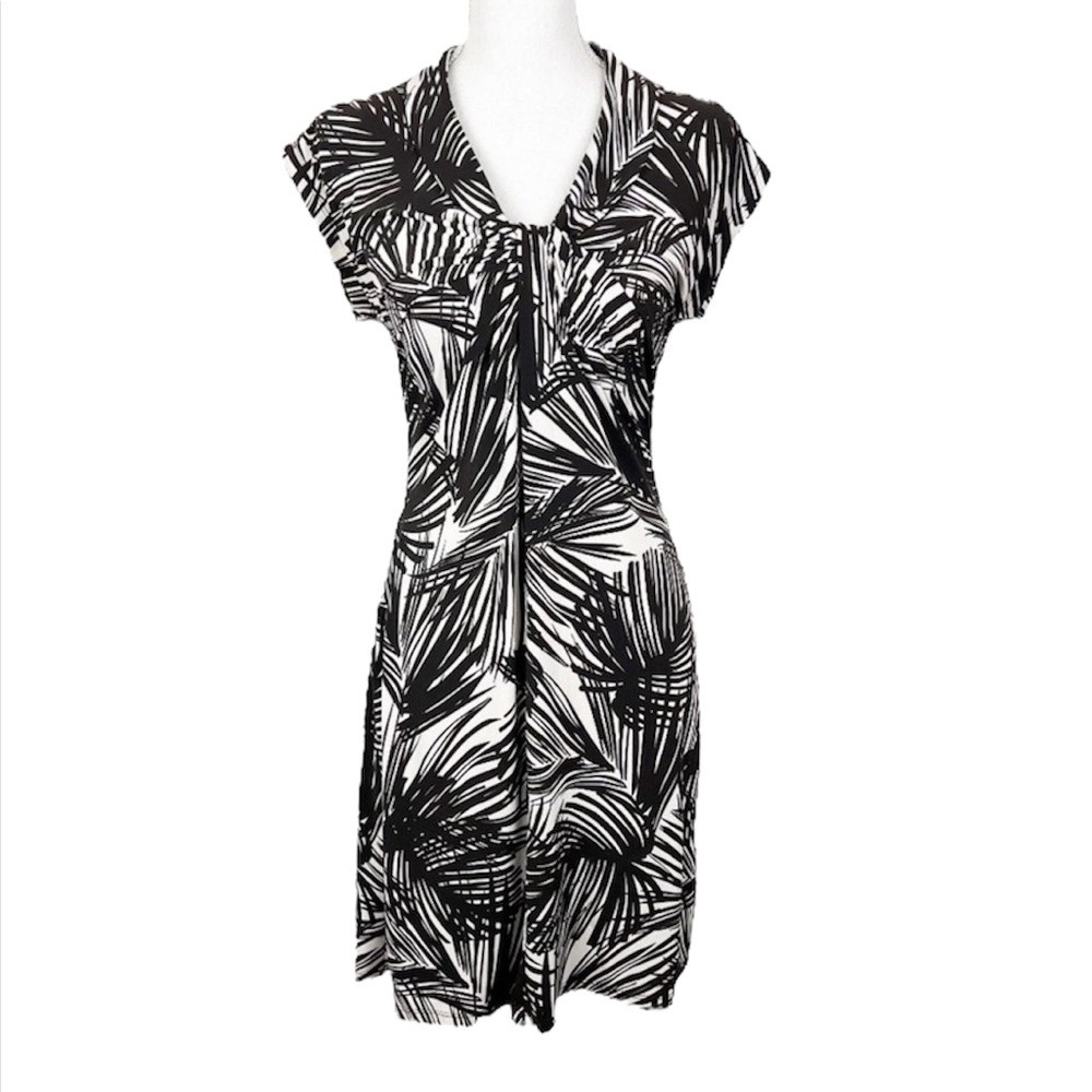 London Style Dress Women 6 Brown Short Sleeve Stretch Pullover Knee Length